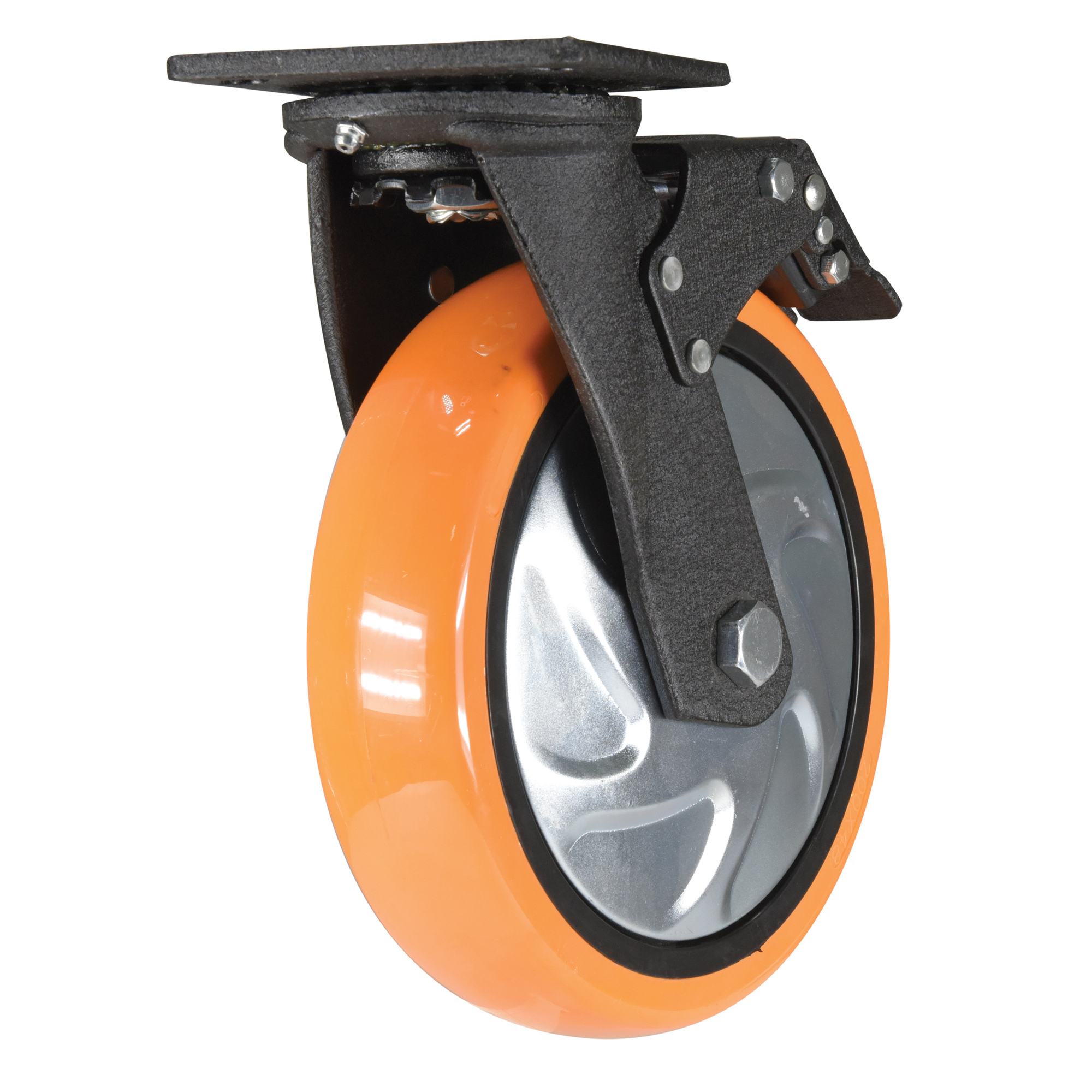 Vestil Polyurethane Swivel Caster with Total Brake - 8in. x 2in., 925-Lb. Capacity, Zinc-Plated, Model# CST-E6-8X2PUP-SWTB